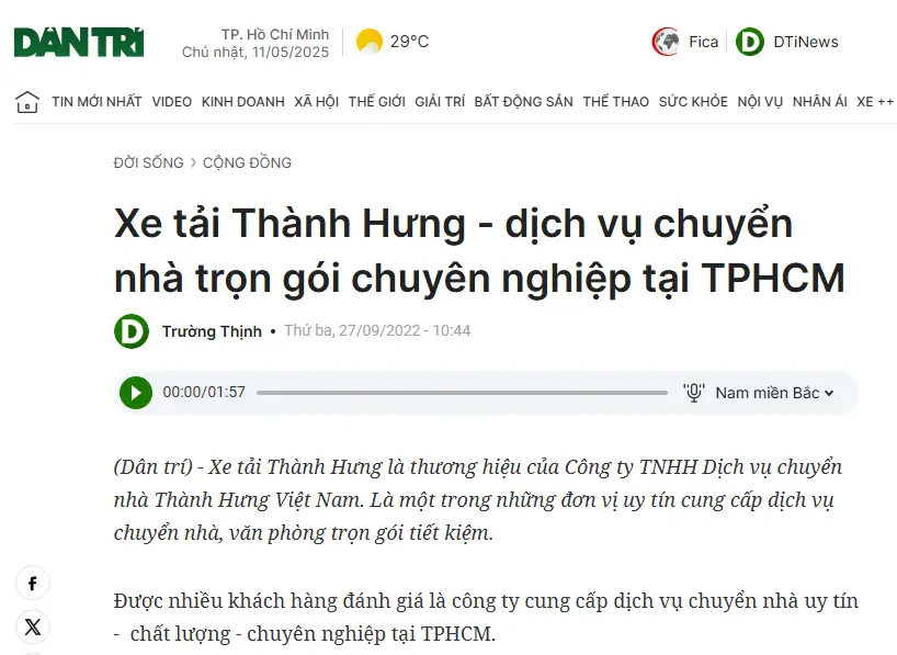 Báo Dân Trí đưa tin về Thành Hưng